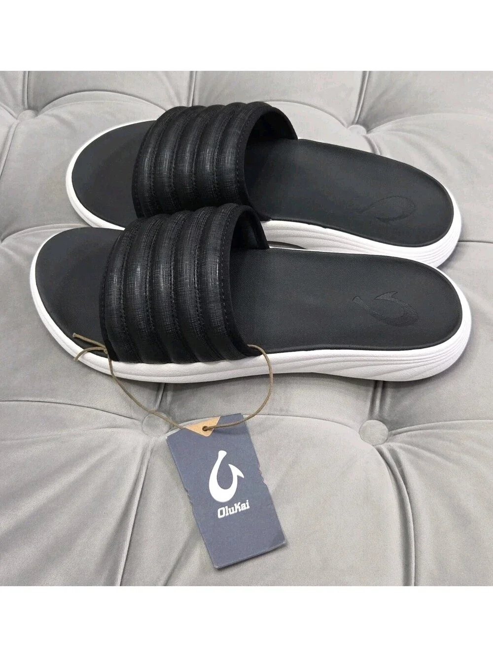 OluKai Komo Slide Black Waterproof Comfort Sandals Flats Mens Shoes 13 New $99